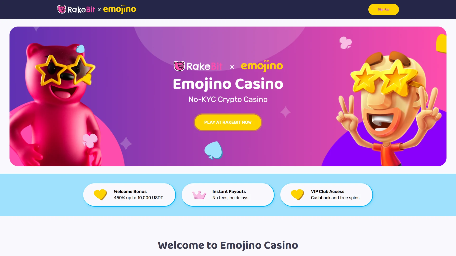 Emojino casino lobby on desktop